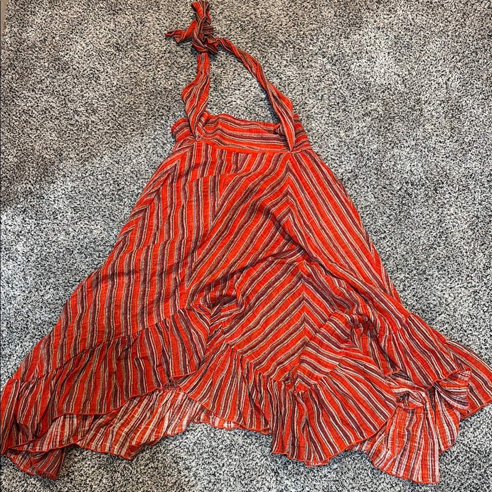 Striped Red and Black Halter Dress